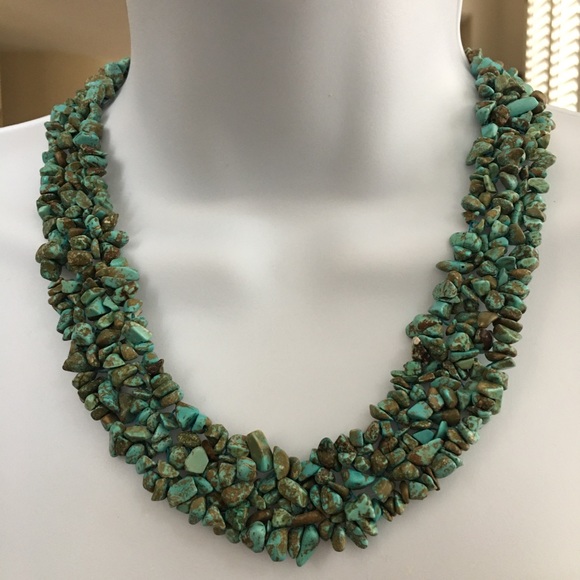 Vintage Jewelry - Natural turquoise chip woven mesh collar necklace